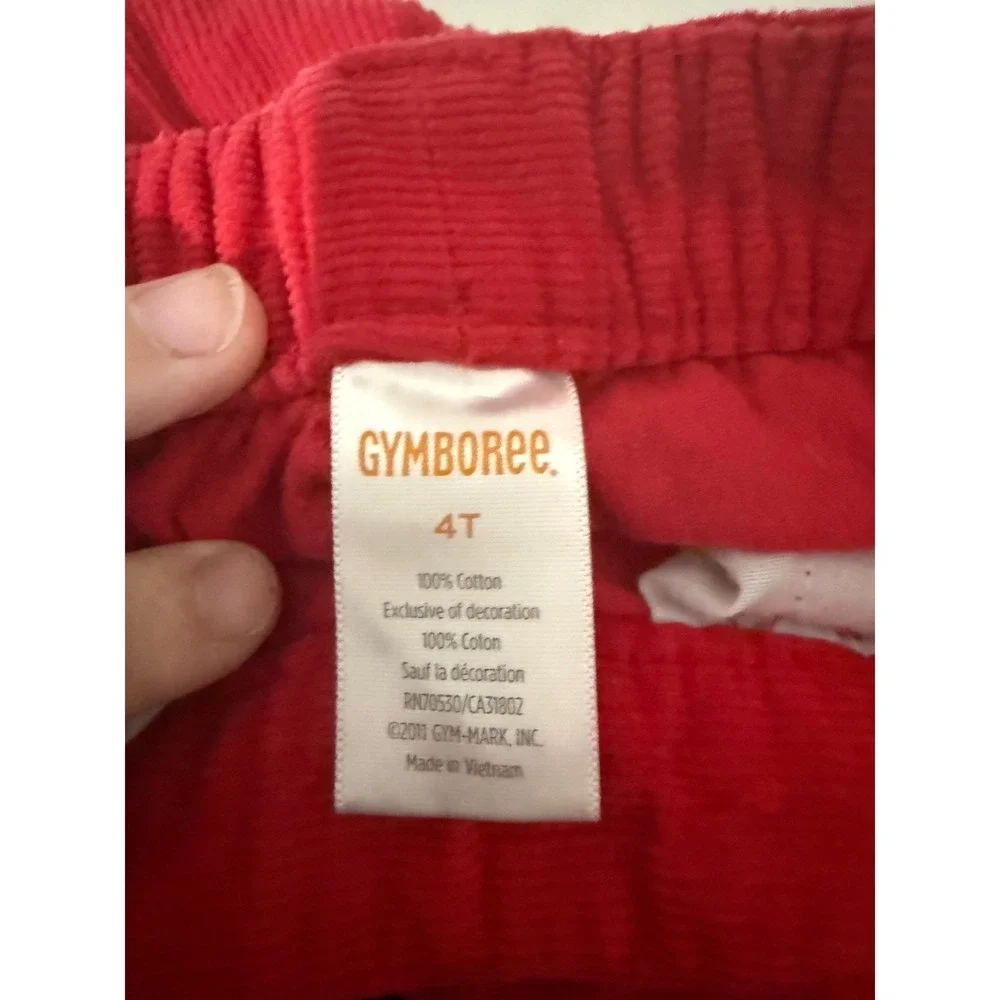 Gymboree Corduroy Pants Girls 4T Red Polka Dot‎ Embroidered Kids Trousers Whimsy